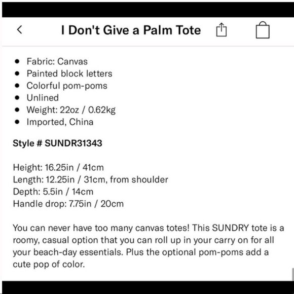 SUNDRY beach/ summer bag in very good condition.  “I don’t give a palm “ - Picture 12 of 12